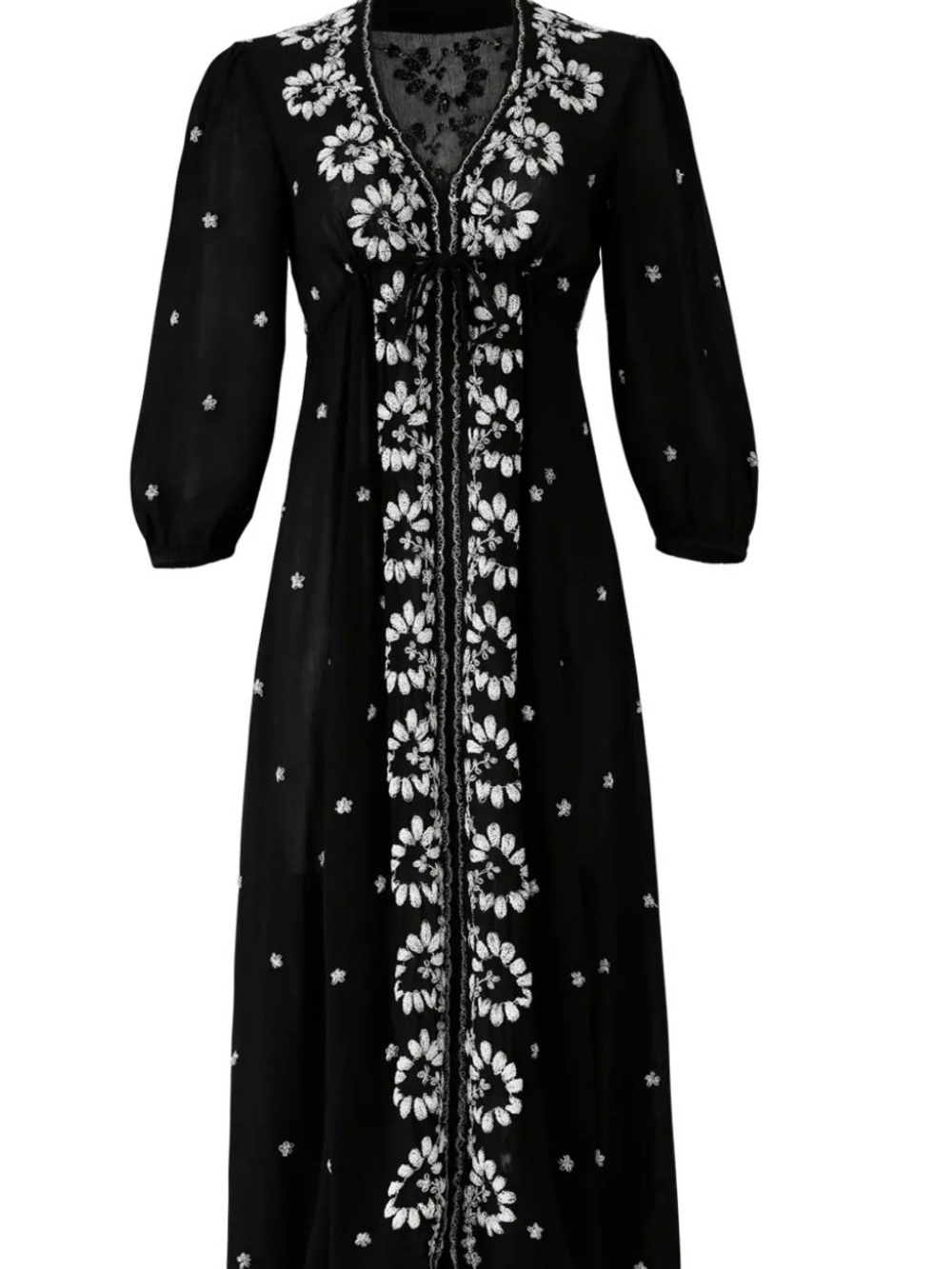 Free People Black Maxi Dress with White Floral Embroidery Trim - Picture 2 of 6
